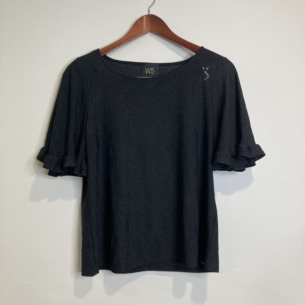 W5 Blouse Size S Women's Lightweight Black w/ Eyelet Detail Whimsigoth Witchy